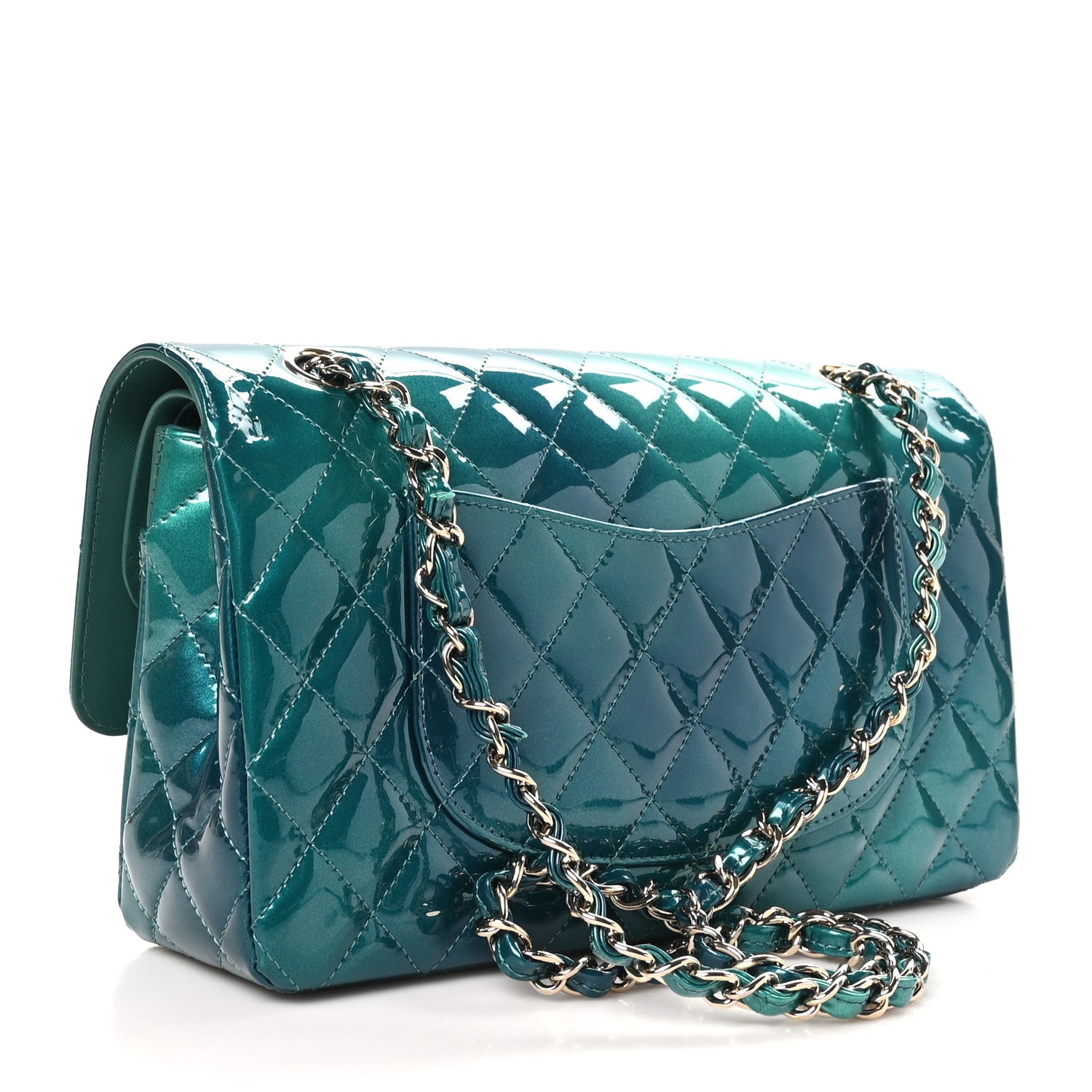 Chanel Shaded Patent Calfskin Quilted Medium Double Flap Green Blue 3 of 10