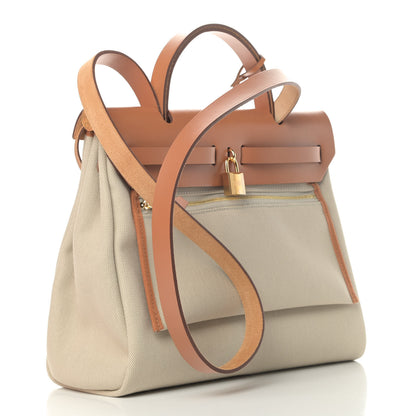 Hermes Military Toile Vache Hunter Herbag Zip Retourne 31 PM Beton Fauve 2 of 4