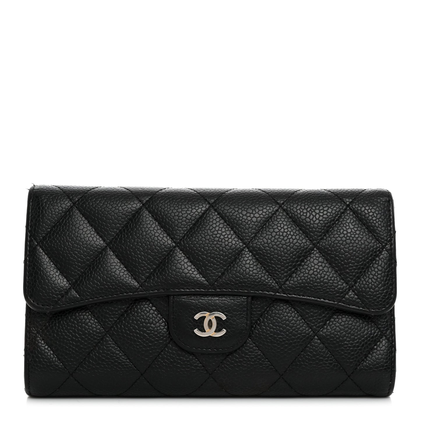 Caviar Quilted Large Flap Wallet Black