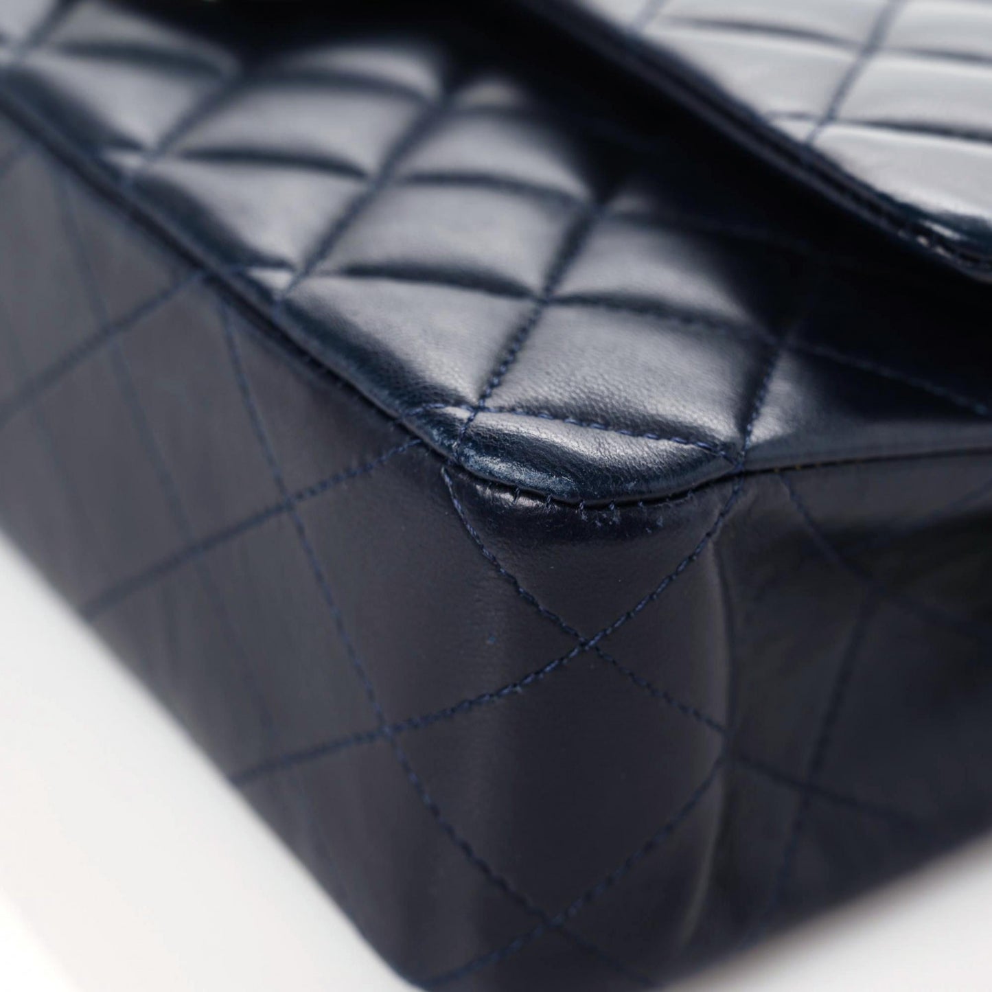 Lambskin Quilted Medium Double Flap Navy