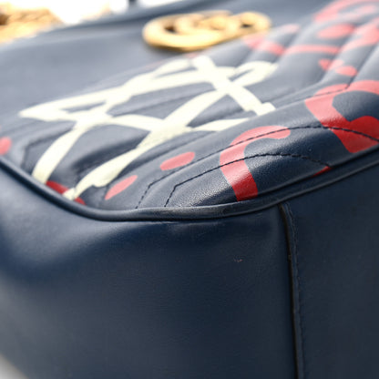 Gucci Calfskin Matelasse GucciGhost Medium GG Marmont Chain Shoulder Bag Blue Agata Hibiscus Red 14 of 14