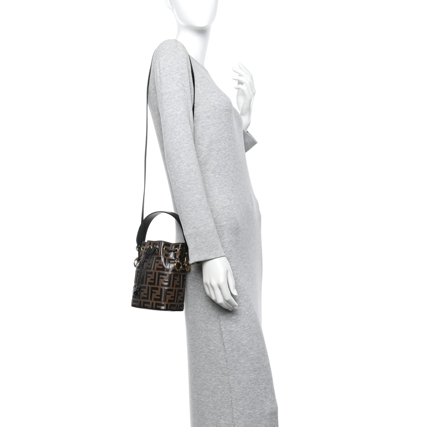 Vitello Liberty F is Fendi Bi-Color FF 1974 Embossed Mini Mon Tresor Bucket Bag Maya Black