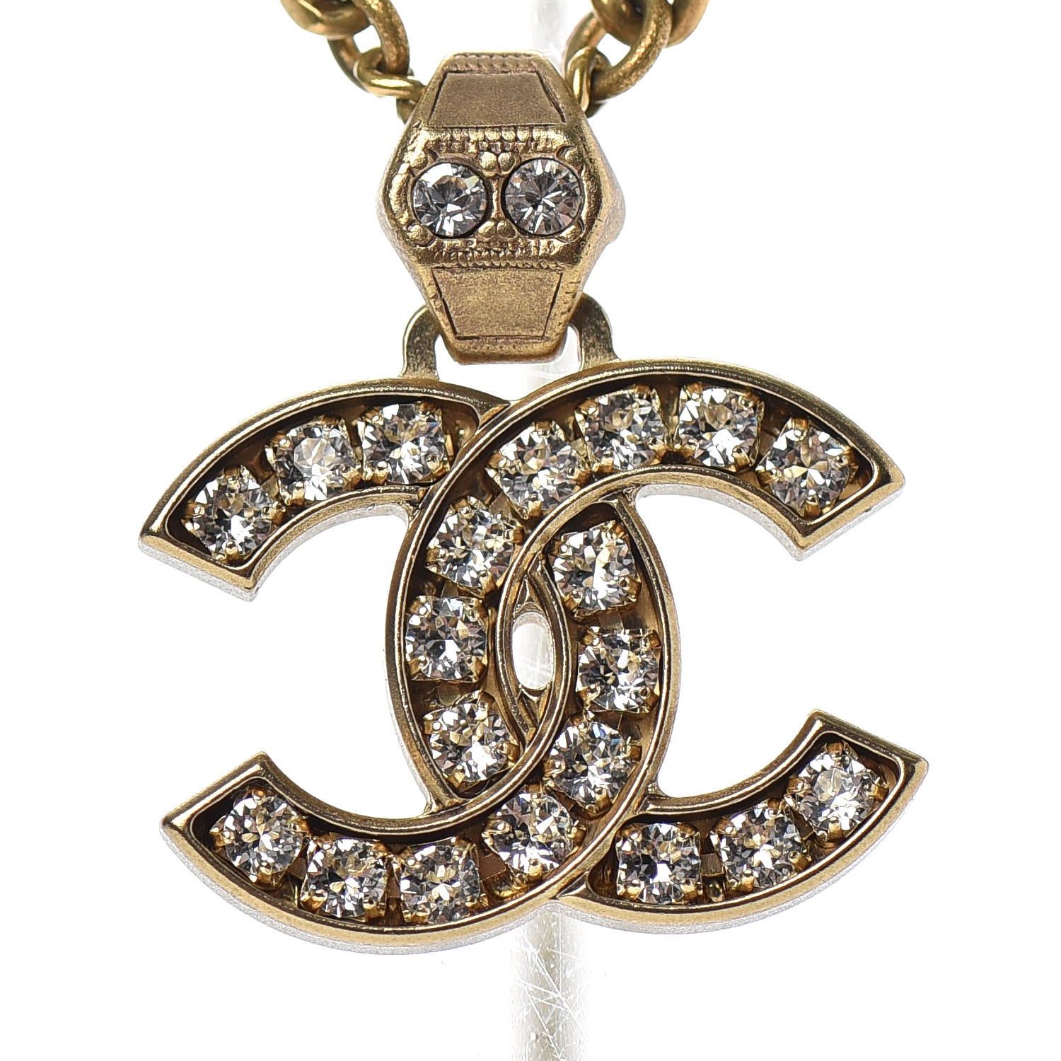 Chanel Crystal CC Pendant Necklace Gold 4 of 6