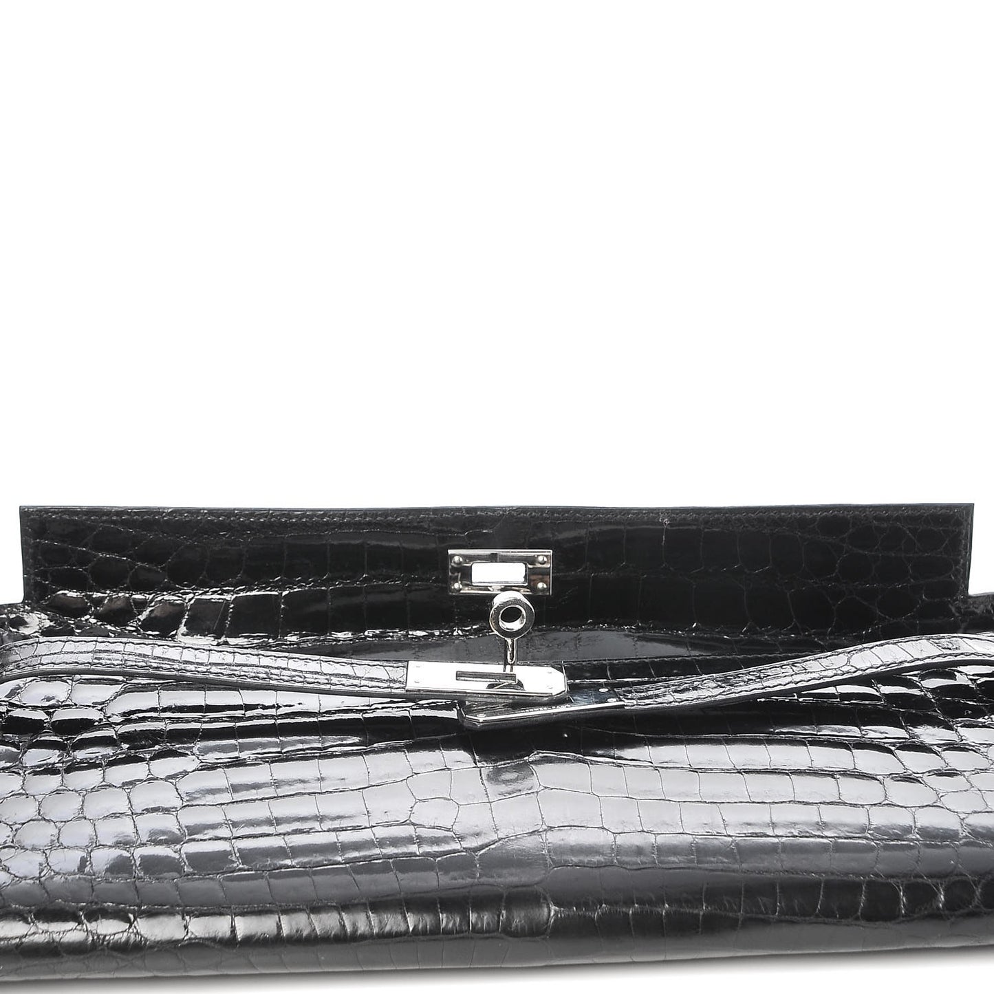 Shiny Niloticus Crocodile Kelly Cut Pochette Black