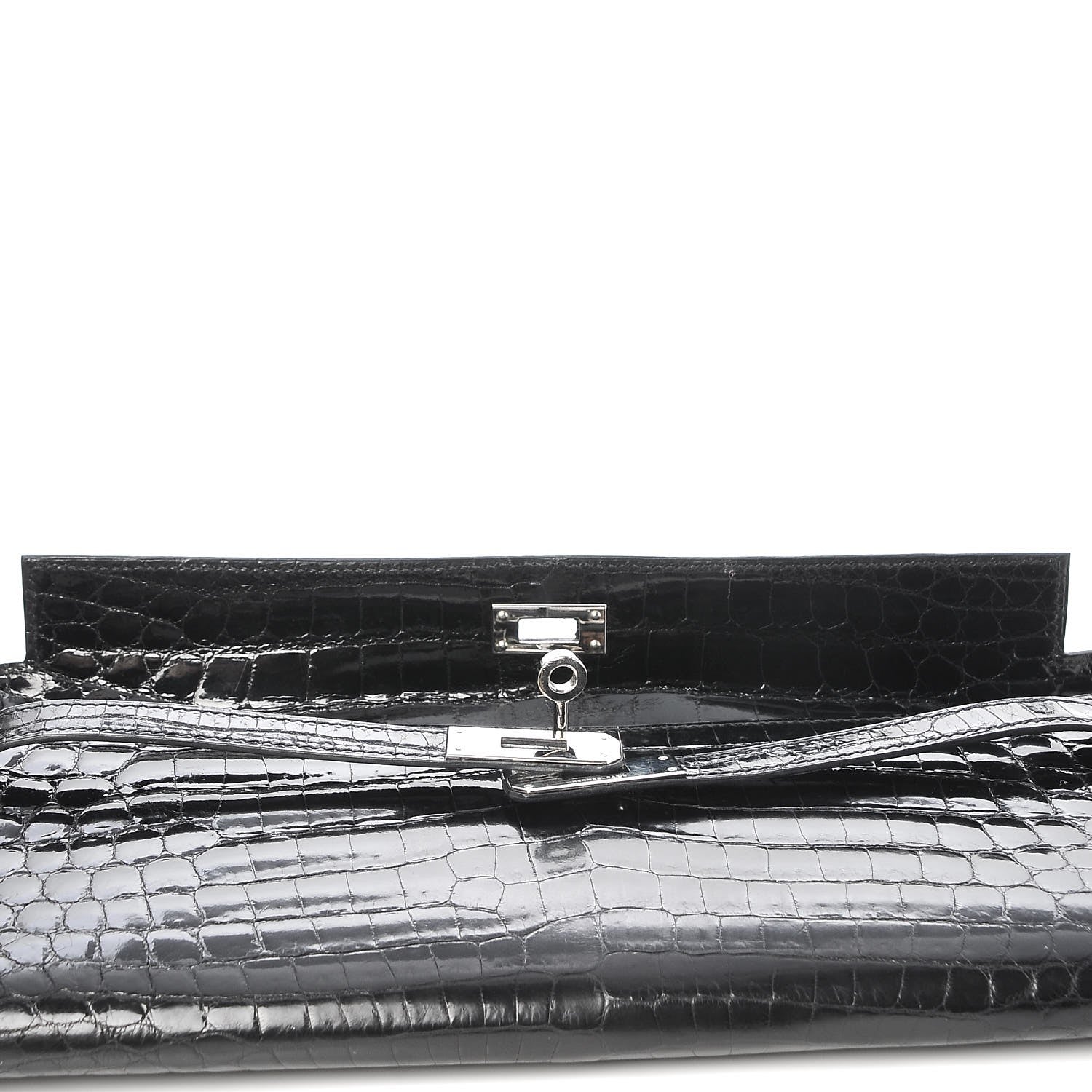 Hermes Shiny Niloticus Crocodile Kelly Cut Pochette Black 18 of 21