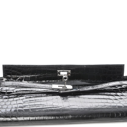 Hermes Shiny Niloticus Crocodile Kelly Cut Pochette Black 18 of 21