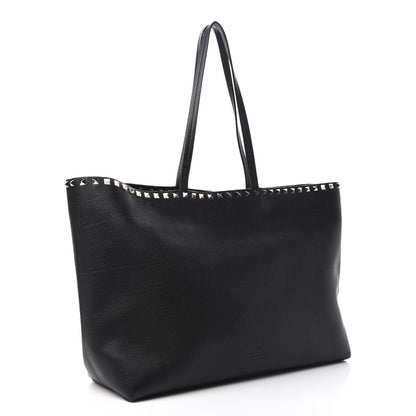 Valentino Garavani Grained Calfskin Rockstud Shoulder Tote Black 3 of 10