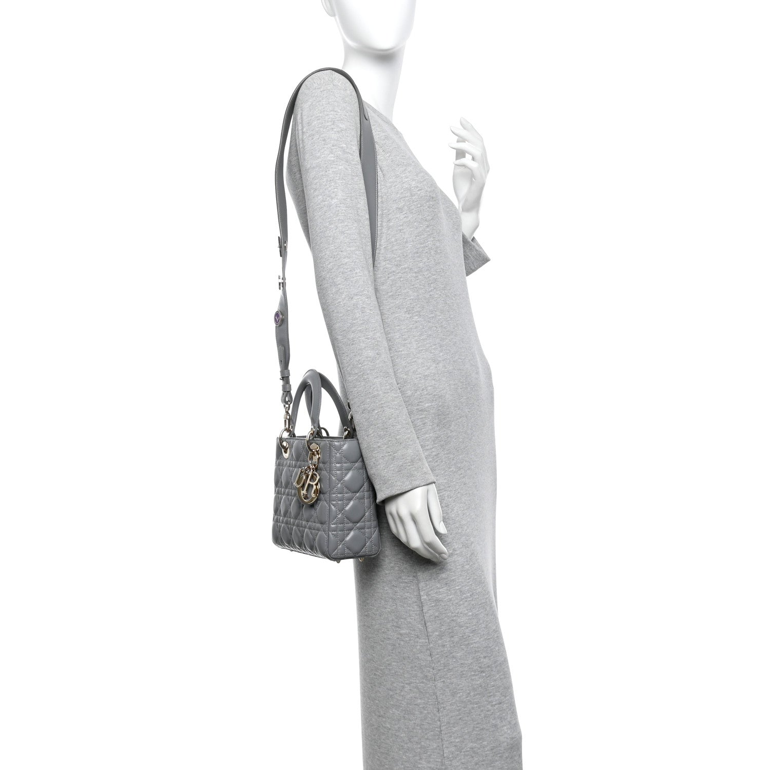 Christian Dior Lambskin Cannage Small My Lucky Badges My Lady Dior Grey 2 of 9