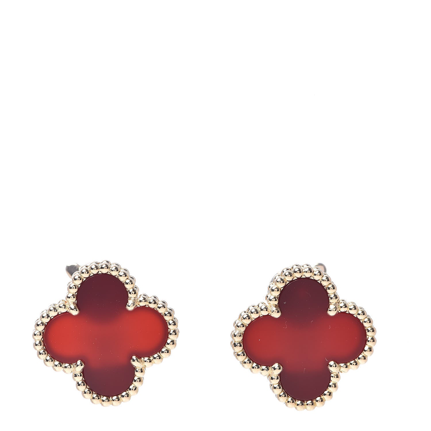 Van Cleef & Arpels 18K Yellow Gold Carnelian Vintage Alhambra Earrings 1 of 5