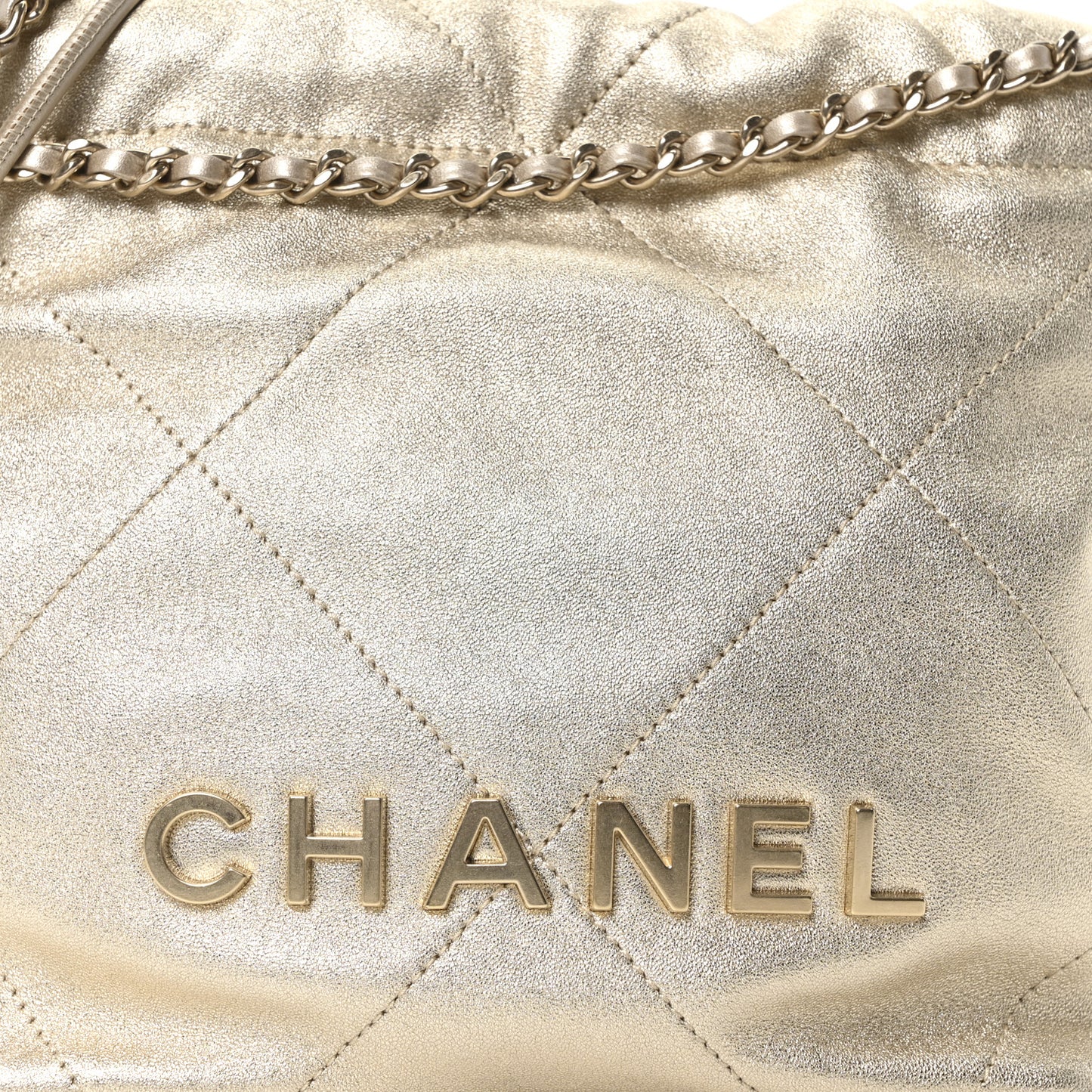 Metallic Lambskin Quilted Mini Chanel 22 Golden