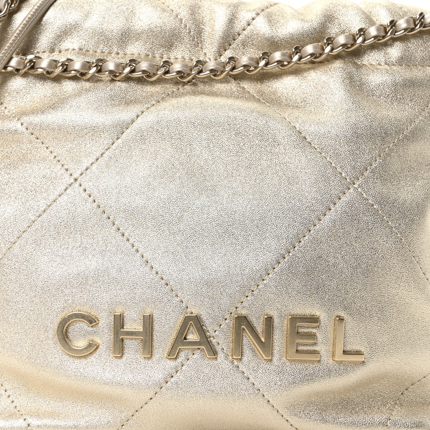 Chanel Metallic Lambskin Quilted Mini Chanel 22 Golden 8 of 10