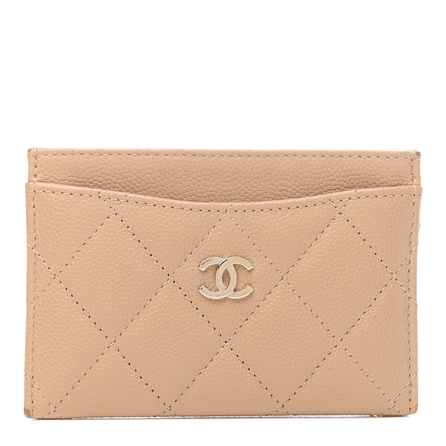 Caviar Quilted Card Holder Beige