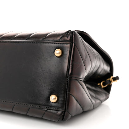 Chanel Glazed Calfskin Lizard Chevron Quilted Small Coco Handle Flap Black 10 of 10