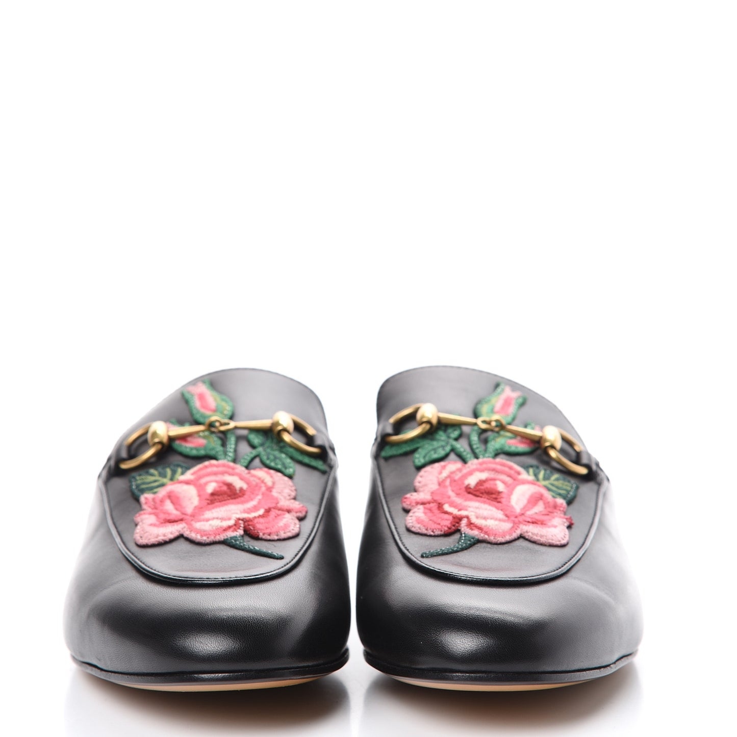 Calfskin Flower Embroidered Princetown Slippers 38.5 Black
