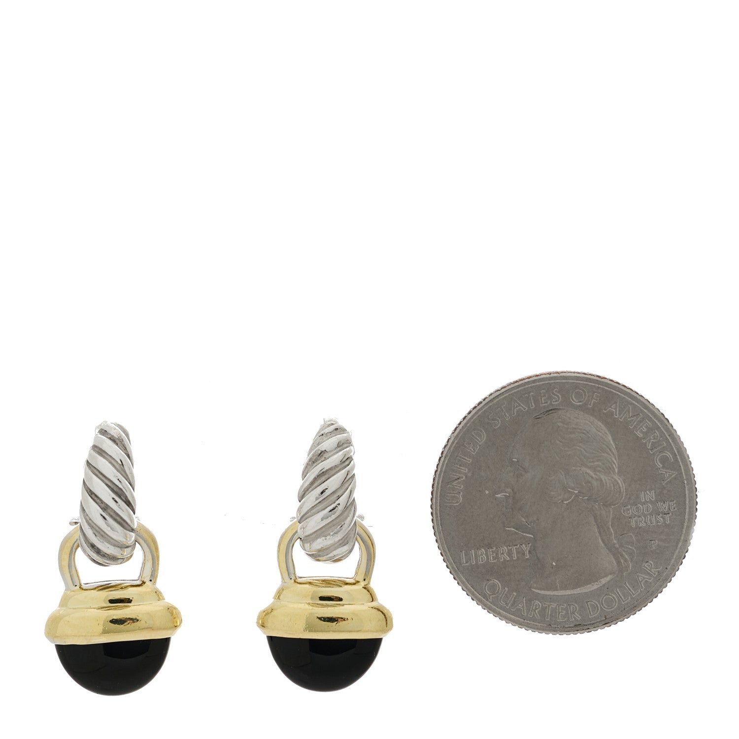 David Yurman Sterling Silver 14K Yellow Gold Black Onyx Drop Earrings 2 of 4