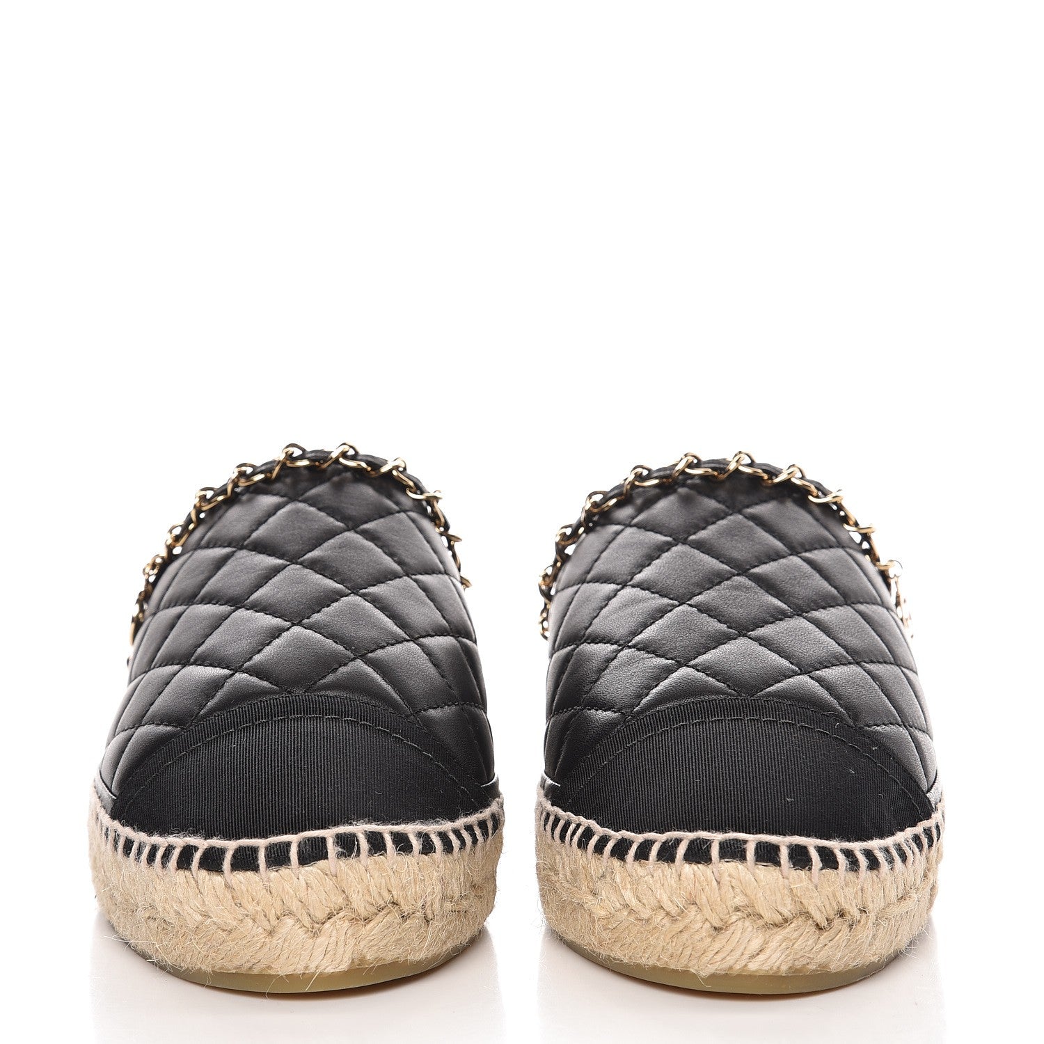 Chanel Lambskin Grosgrain Quilted CC Chain Espadrille Mules 39 Black 3 of 9