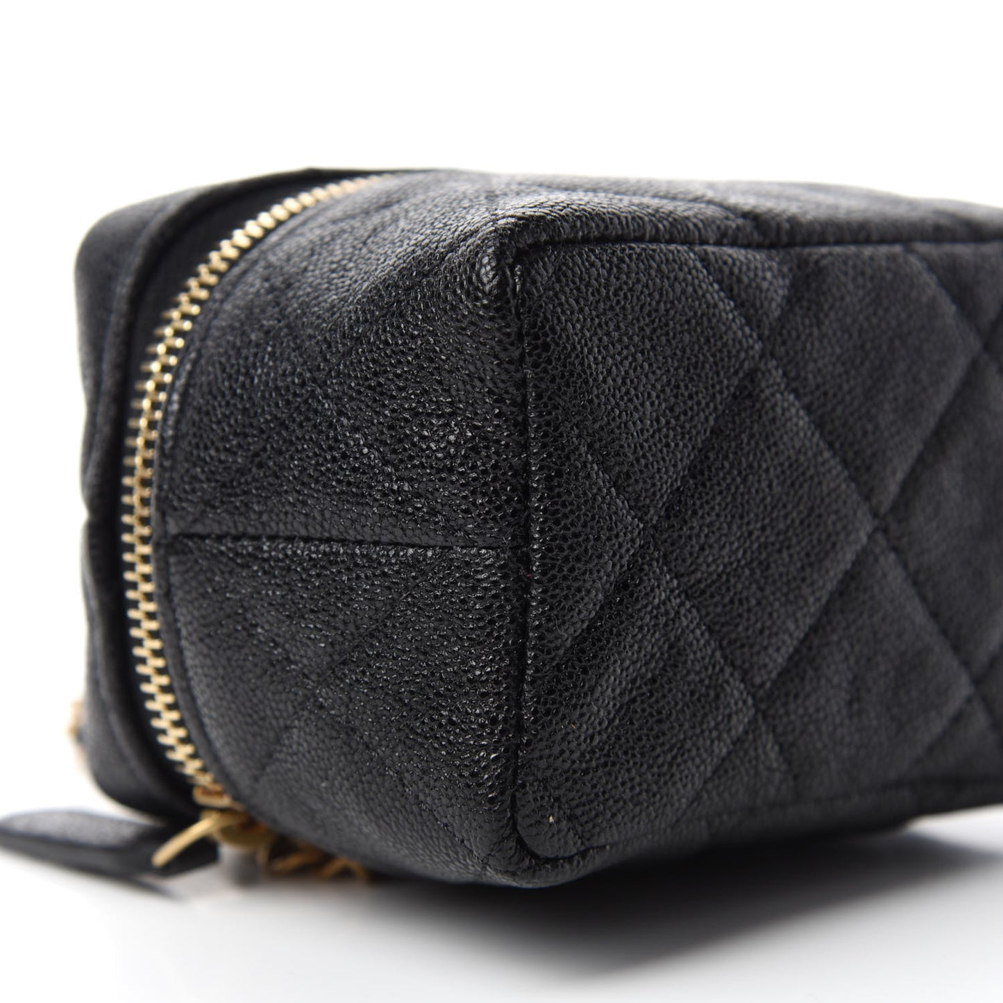 Caviar Quilted Mini Top Handle Vanity With Chain Black
