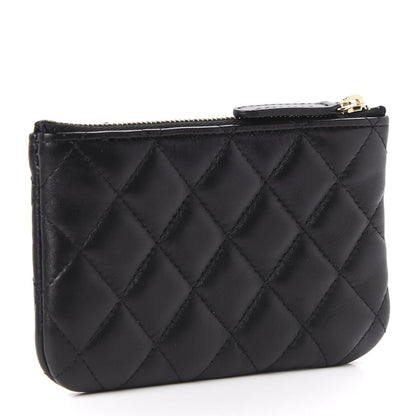 Chanel Lambskin Quilted Small Camellia Cosmetic Pouch Black White 3 of 8
