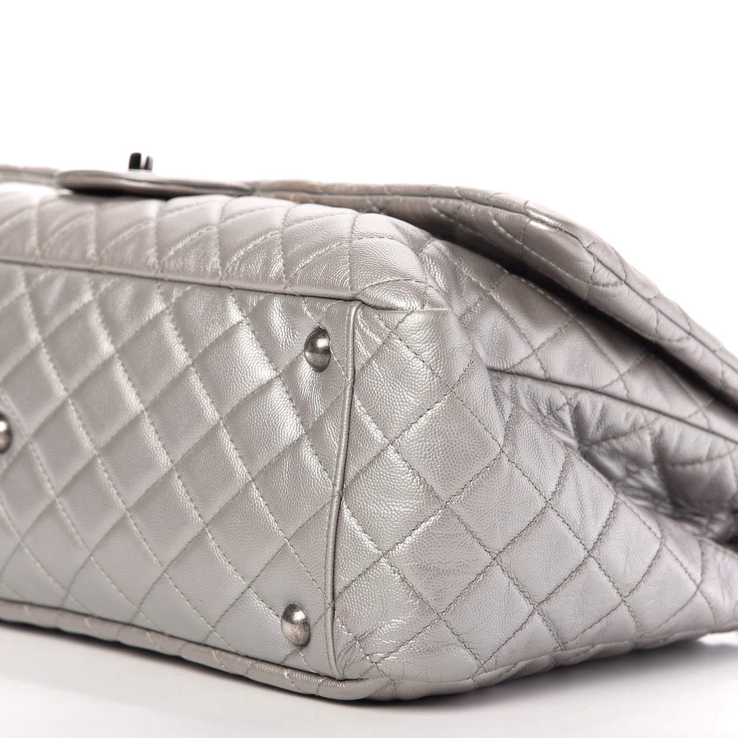 Metallic Caviar Quilted XXL Travel Flap Bag Silver