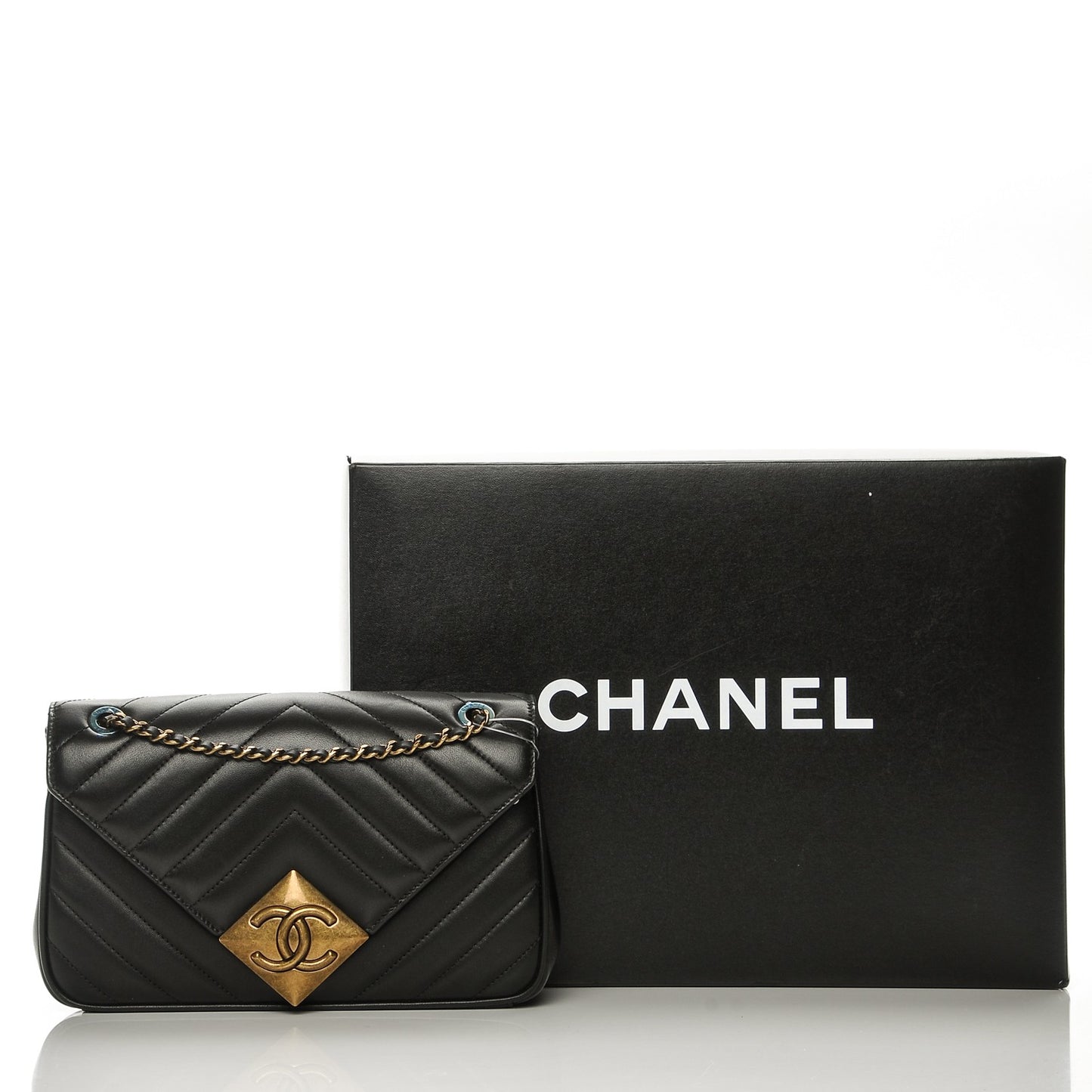 Lambskin Chevron Quilted Small Pyramid CC Flap Black