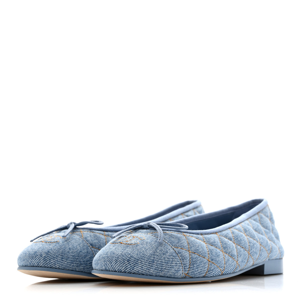 Chanel Denim Quilted CC Cap Toe Ballerina Flats 39.5 Light Blue 4 of 10