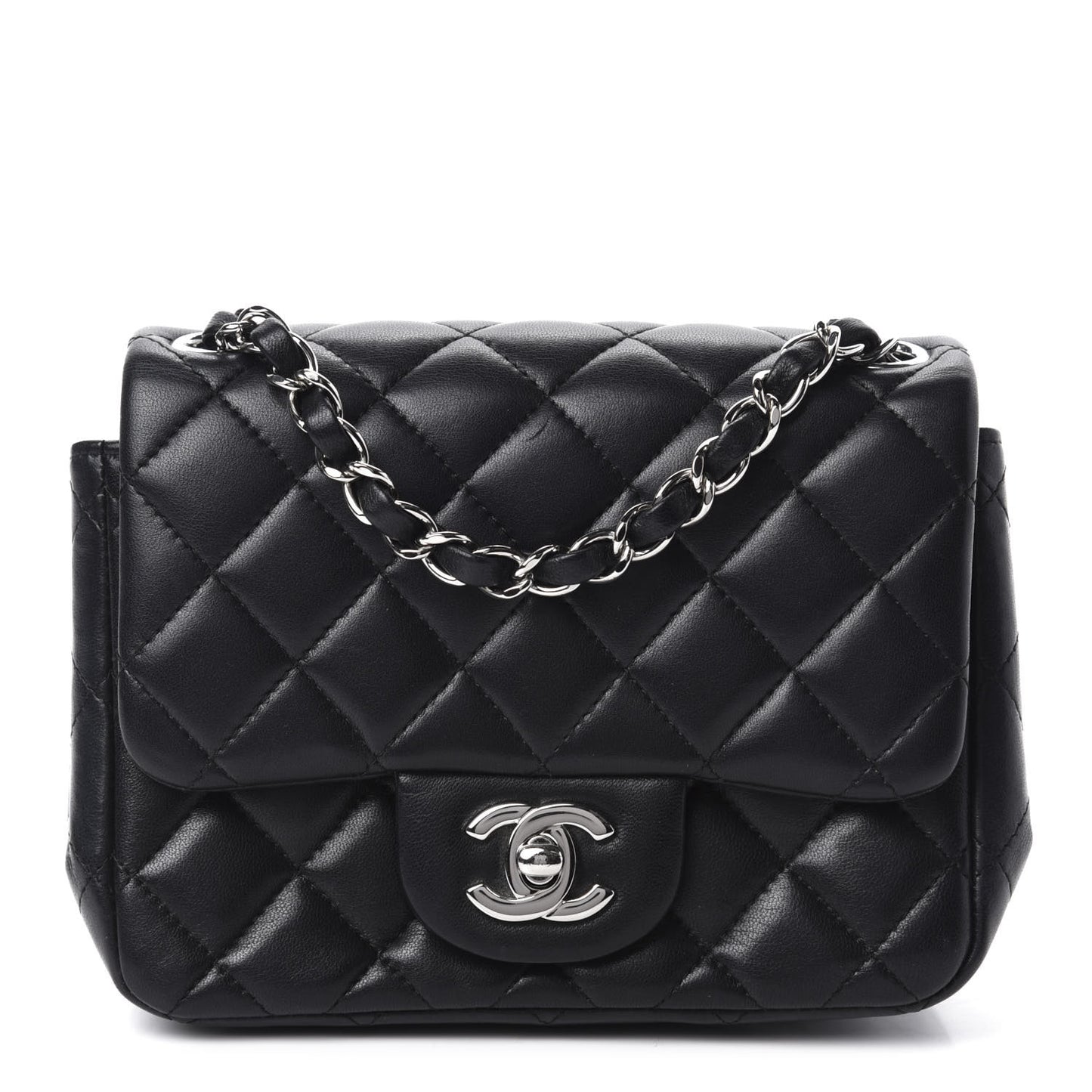 Lambskin Quilted Mini Square Flap Black