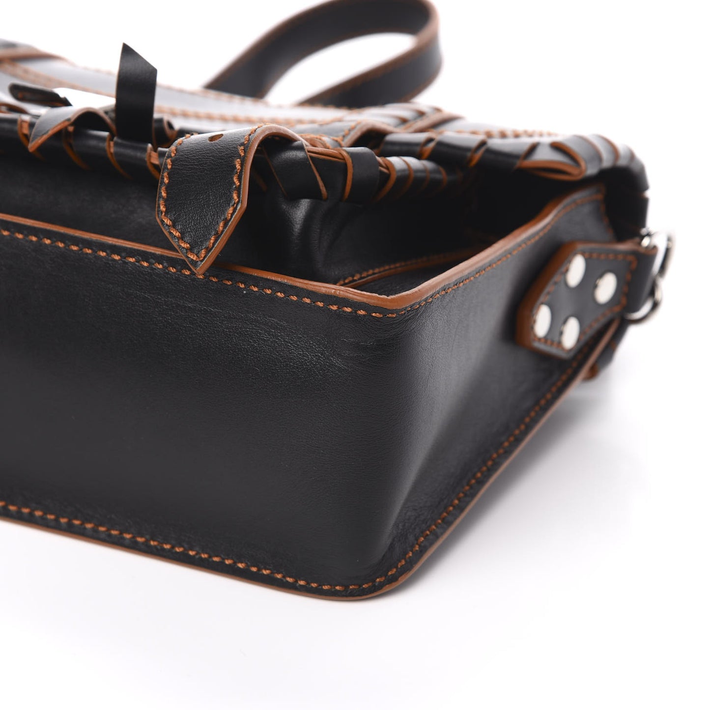 Calfskin Tiny Whipstitch PS1 Satchel Black Orange