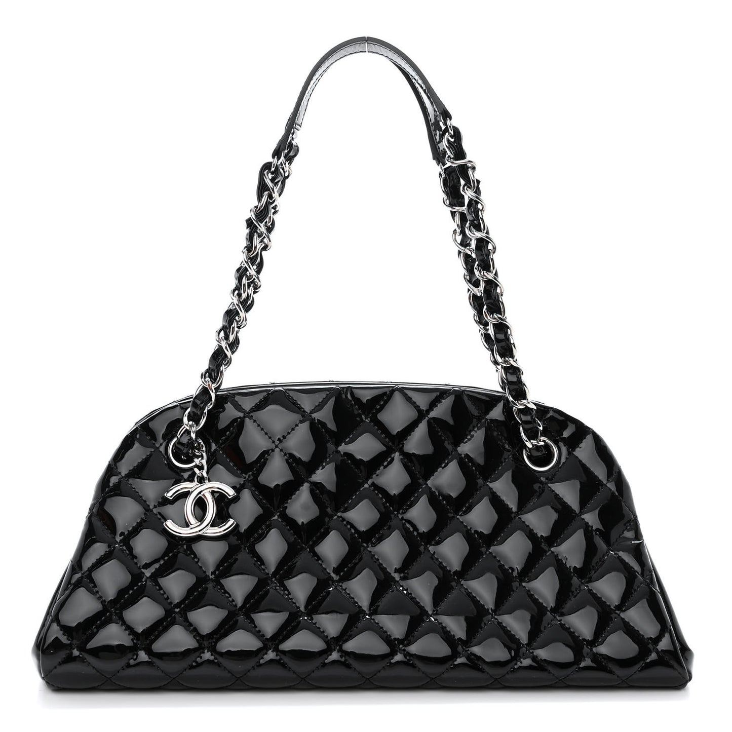 Patent Quilted Medium Just Mademoiselle Bowling Bag Black