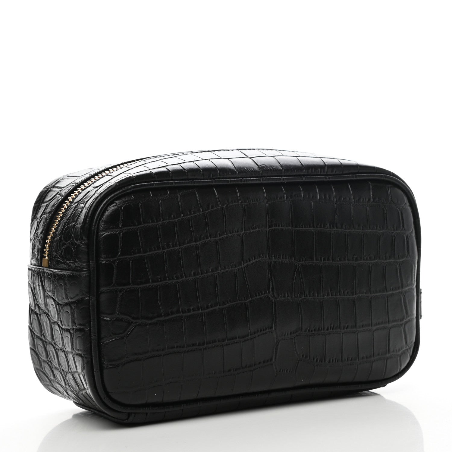 Saint Laurent Calfskin Crocodile Embossed Cosmetic Case Black 3 of 9