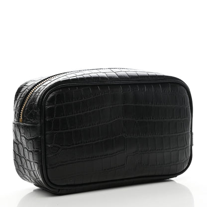 Saint Laurent Calfskin Crocodile Embossed Cosmetic Case Black 3 of 9