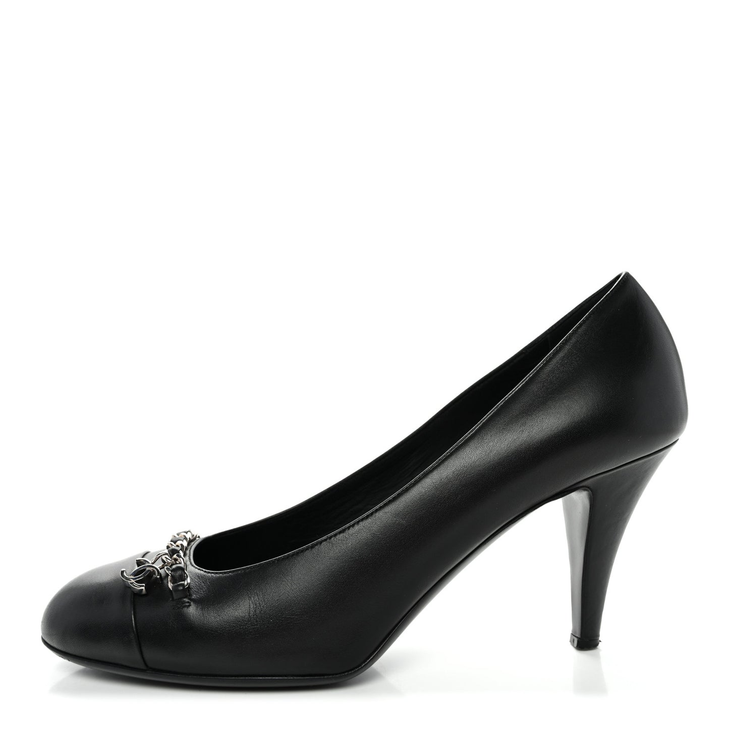 Calfskin CC Cap Toe Chain Pumps 39 Black