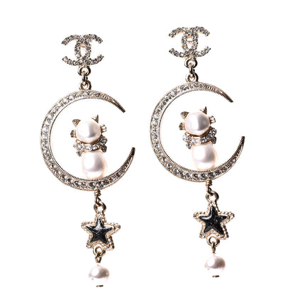 Chanel Metal Glass Crystal CC Cat Moon Earrings Gold 1 of 5