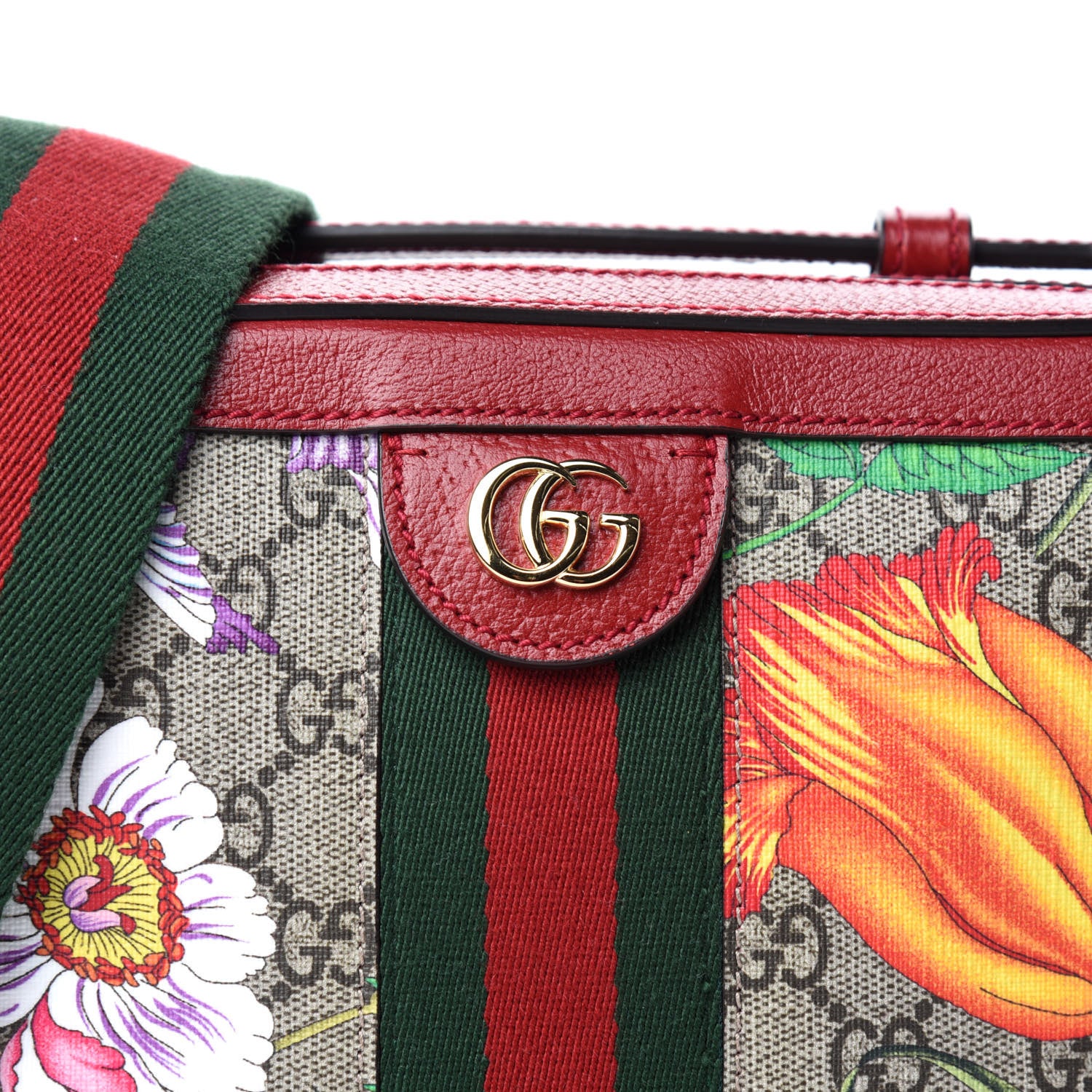 Gucci GG Supreme Monogram Flora Web Small Ophidia Top Handle Shoulder Bag Hibiscus Red 10 of 10
