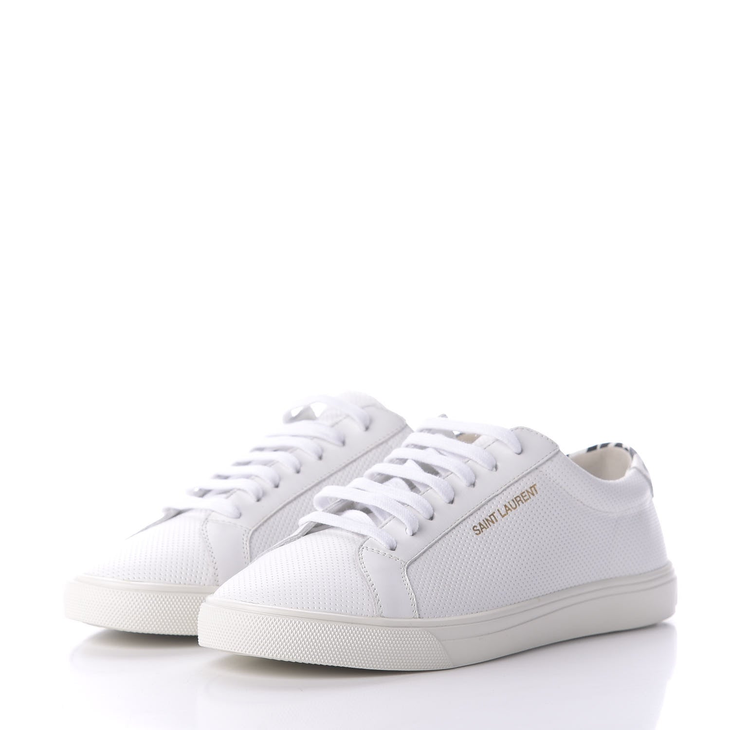 Saint Laurent Perforated Calfskin Zebra Print Andy Low Top Sneakers 38.5 White 3 of 11
