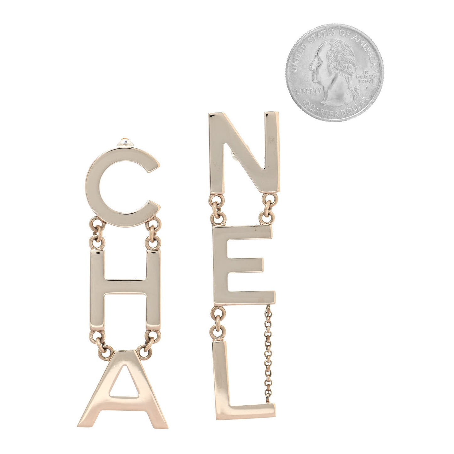 Metal Cha-Nel Logo Drop Earrings Gold