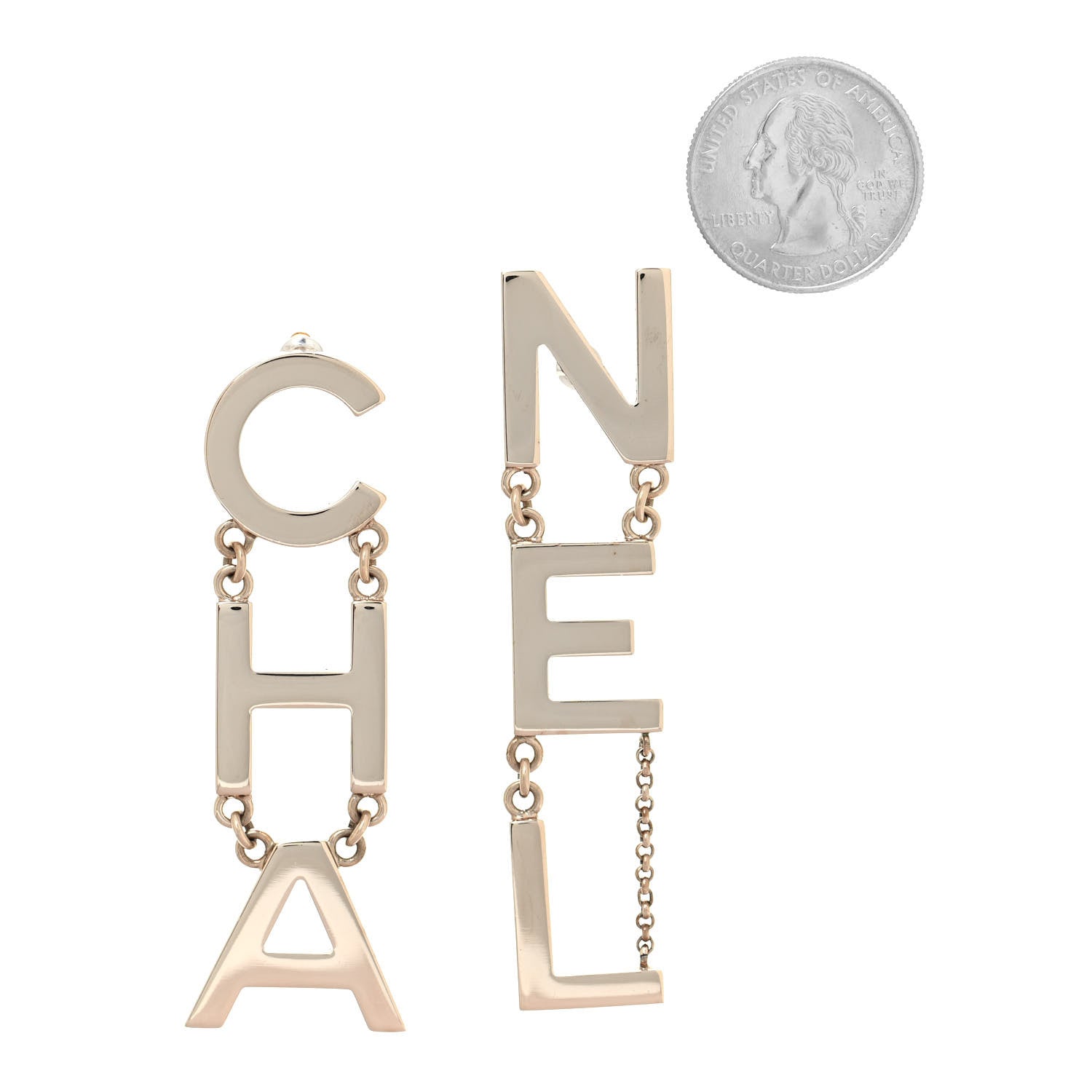 Chanel Metal Cha-Nel Logo Drop Earrings Gold 2 of 5