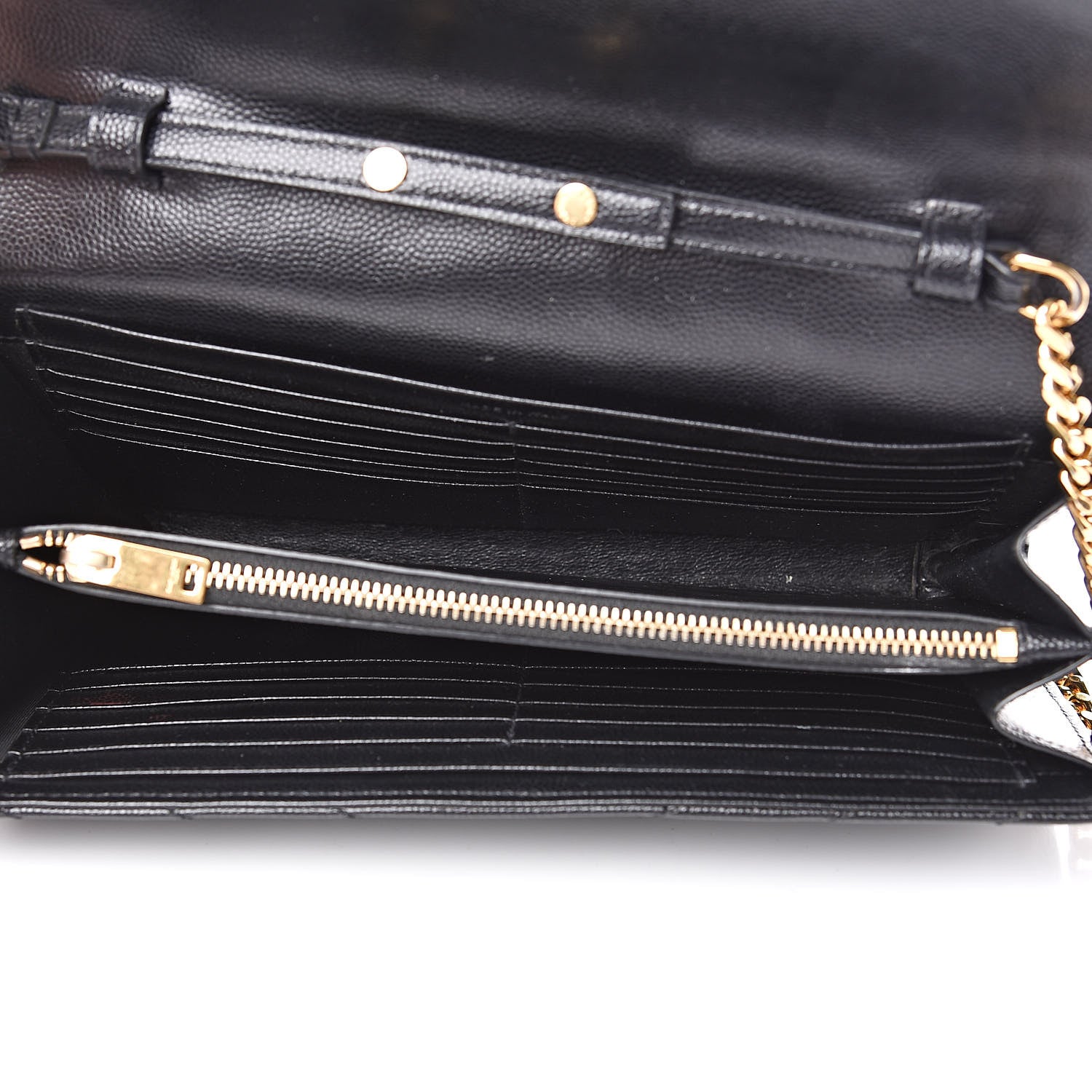 Saint Laurent Grain De Poudre Matelasse Chevron Monogram Chain Wallet Black 5 of 11