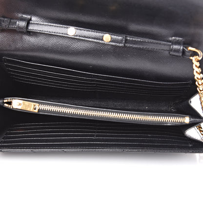 Saint Laurent Grain De Poudre Matelasse Chevron Monogram Chain Wallet Black 5 of 11