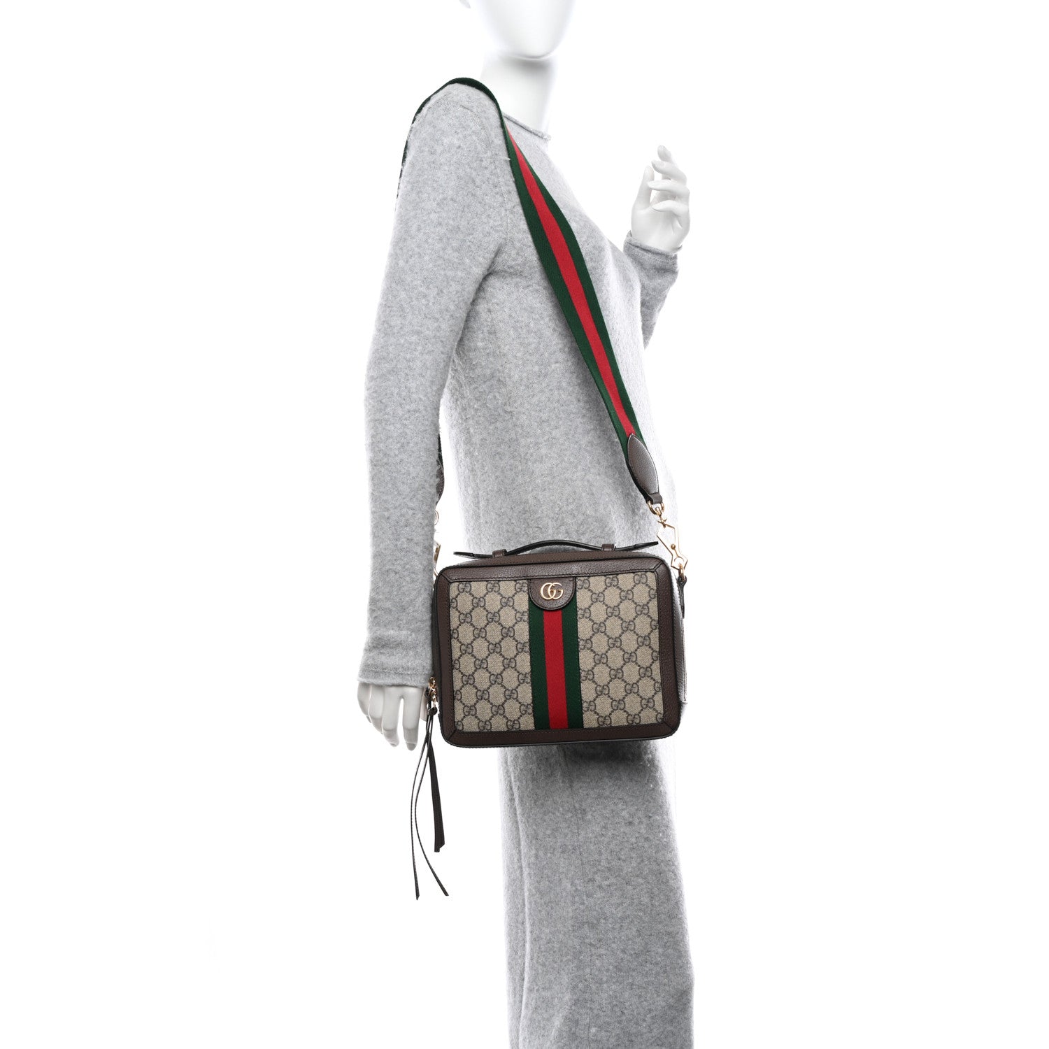 Gucci GG Supreme Monogram Web Small Ophidia Top Handle Shoulder Bag Brown 2 of 12