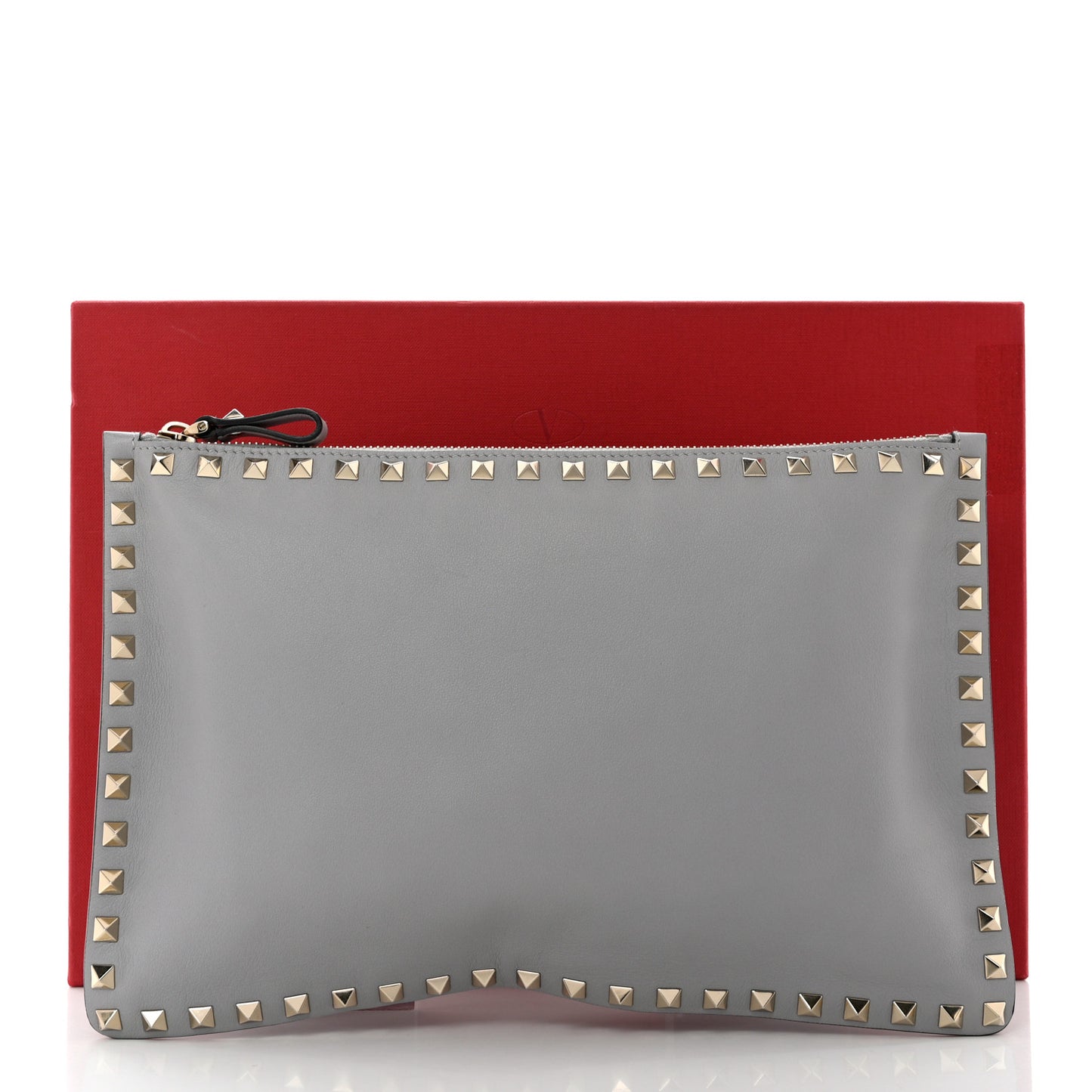 Vitello Large Rockstud Zip Pouch Pastel Grey