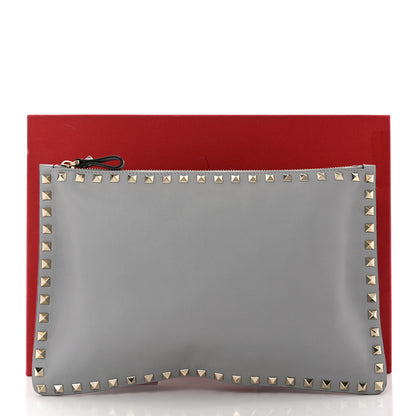 Valentino Garavani Vitello Large Rockstud Zip Pouch Pastel Grey 7 of 7