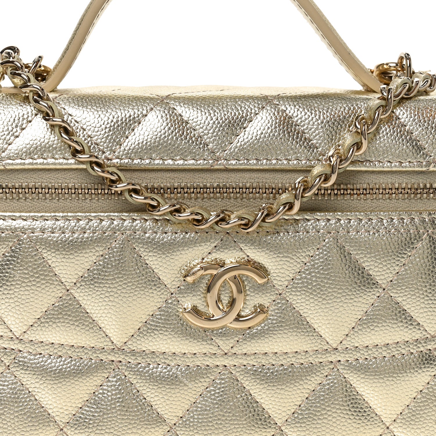 Chanel Metallic Caviar Quilted Trendy Handle Slim Vanity Light Golden 8 of 11