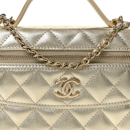 Chanel Metallic Caviar Quilted Trendy Handle Slim Vanity Light Golden 8 of 11