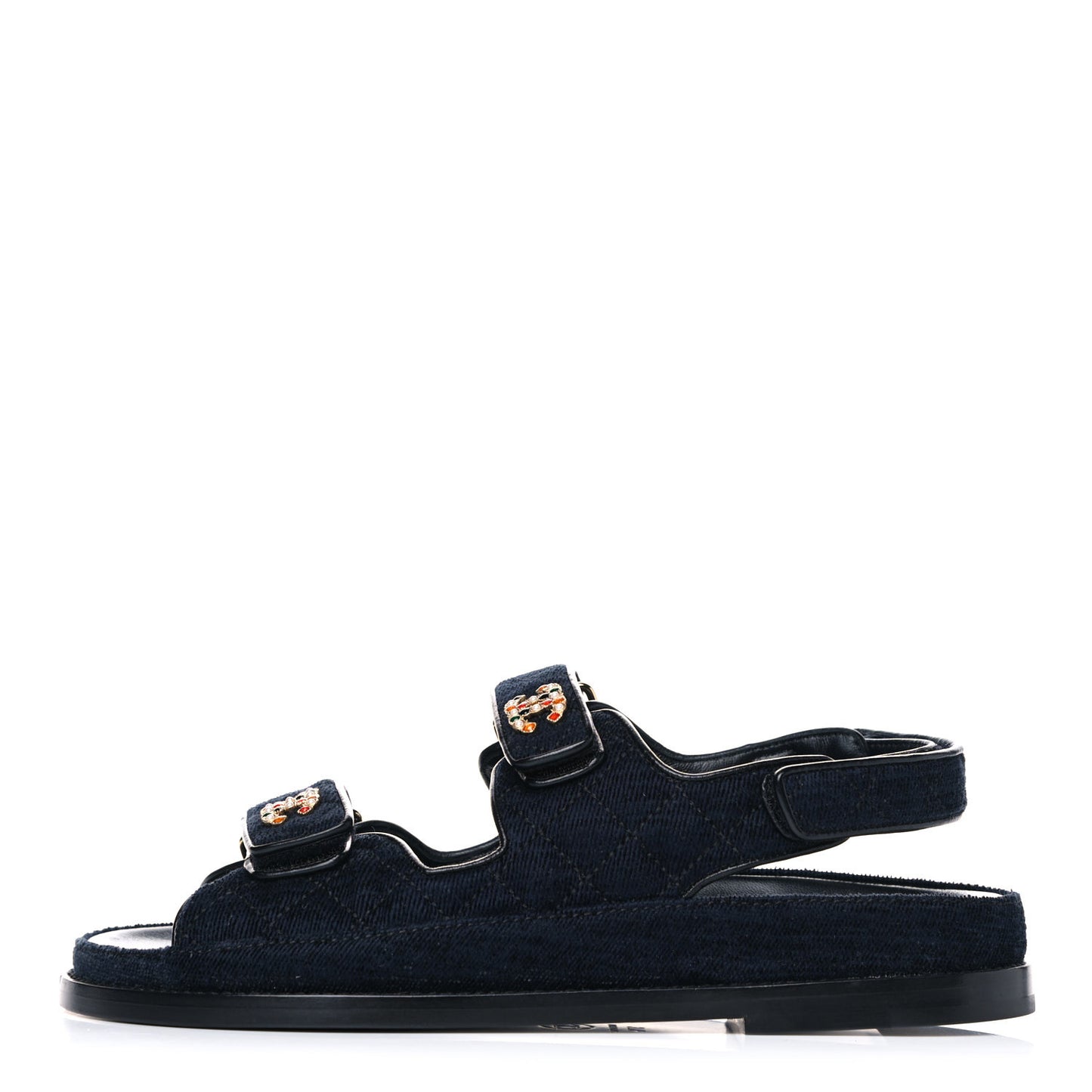 Velvet Velcro Dad Sandals 37.5 Navy Blue