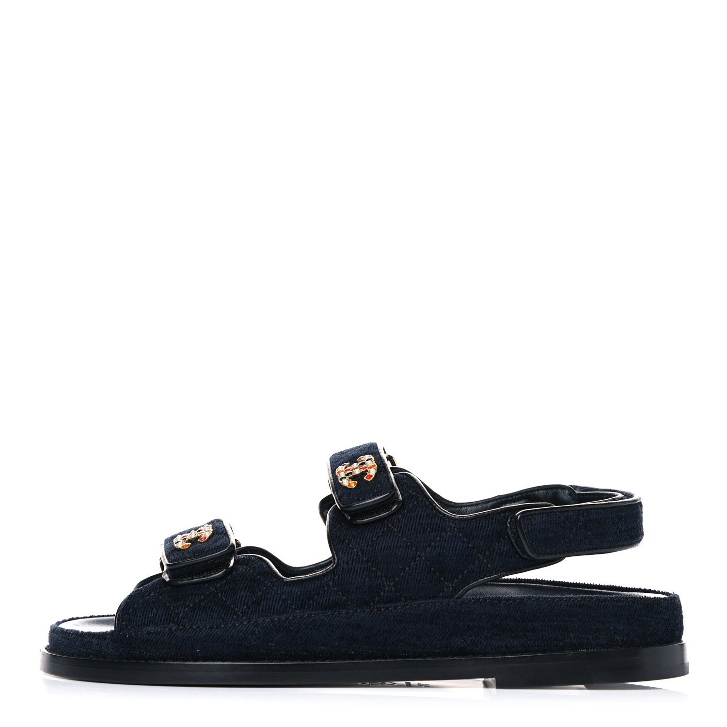 Chanel Velvet Velcro Dad Sandals 37.5 Navy Blue 1 of 12