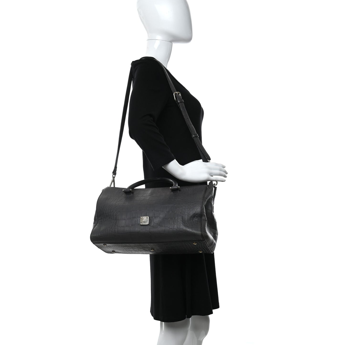Calfskin Crocodile Embossed Double Zip Tote Bag Grey