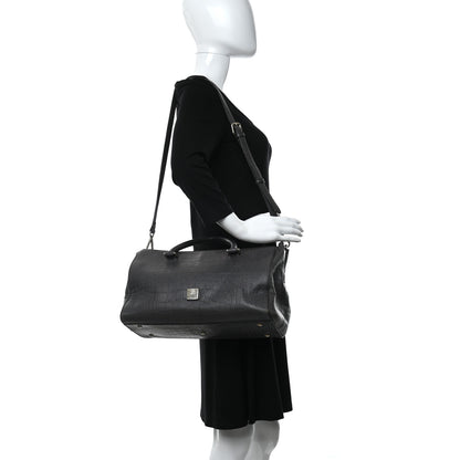 MCM Calfskin Crocodile Embossed Double Zip Tote Bag Grey 3 of 17