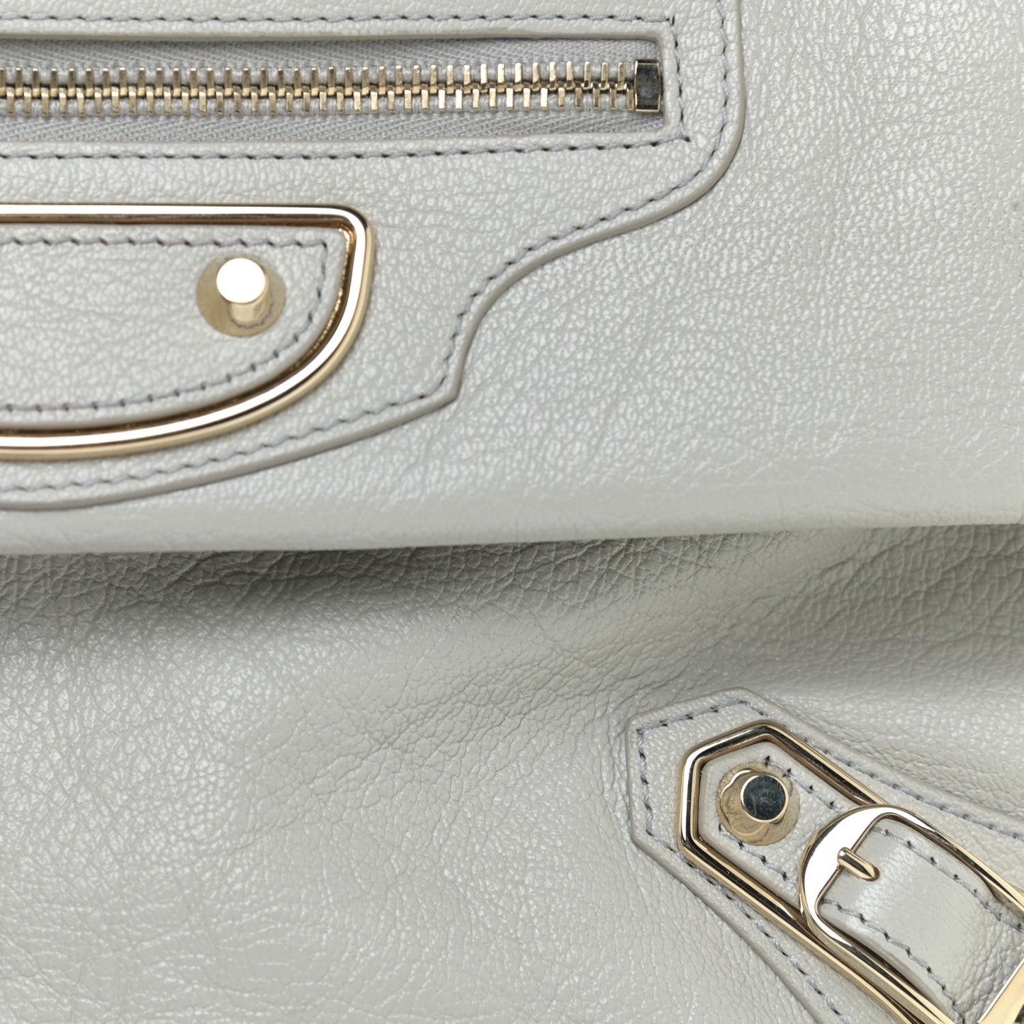 Agneau Gold Metallic Edge Hardware Envelope Strap Clutch Gris