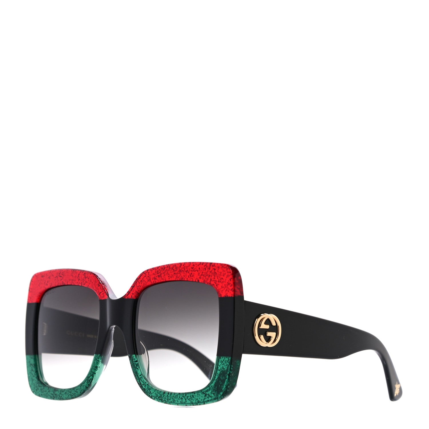 Gucci Acetate Square Frame Sunglasses GG0083S Glitter Red Black Green 1 of 8