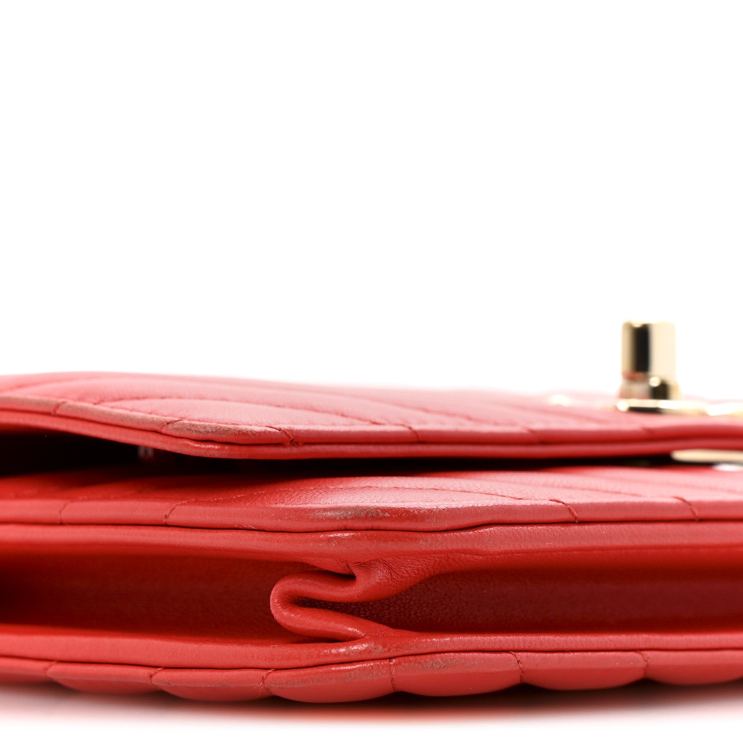 Chanel Lambskin Chevron Quilted Trendy CC Wallet On Chain WOC Red 10 of 14